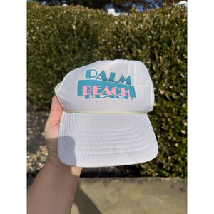 Vintage 90s Palm Beach Florida Block Letter White Mesh Trucker Hat One Size